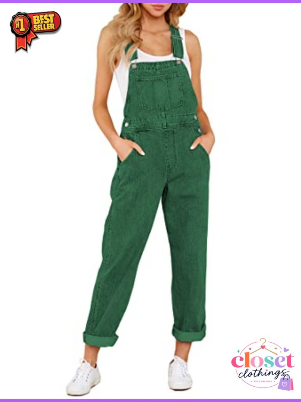 Womens Denim Bib Overalls Adjustable Strap High Waist Jumpsuit Pants
